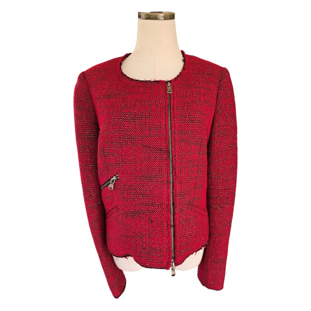 Rebecca Minkoff Red Tweed Cropped Moto Jacket – Size 6